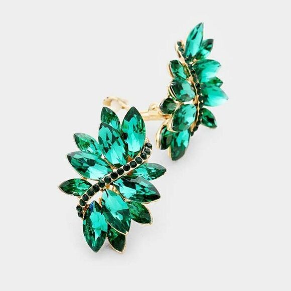 Swirl Green Marquise Crystal Clip On Earrings NWT - Picture 1 of 6
